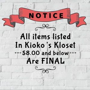 All items $8.00 and below are firm!